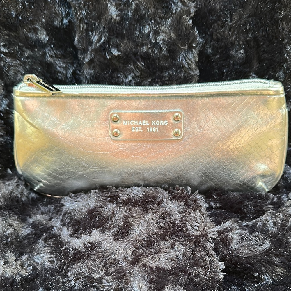 Michael Kors Gold Cosmetic Bag with Snakeskin Texture